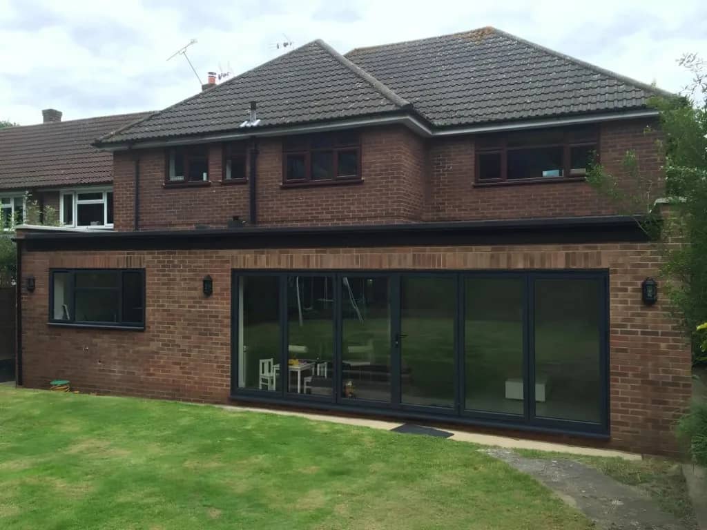 Full-width rear extension with anthracite bifold doors