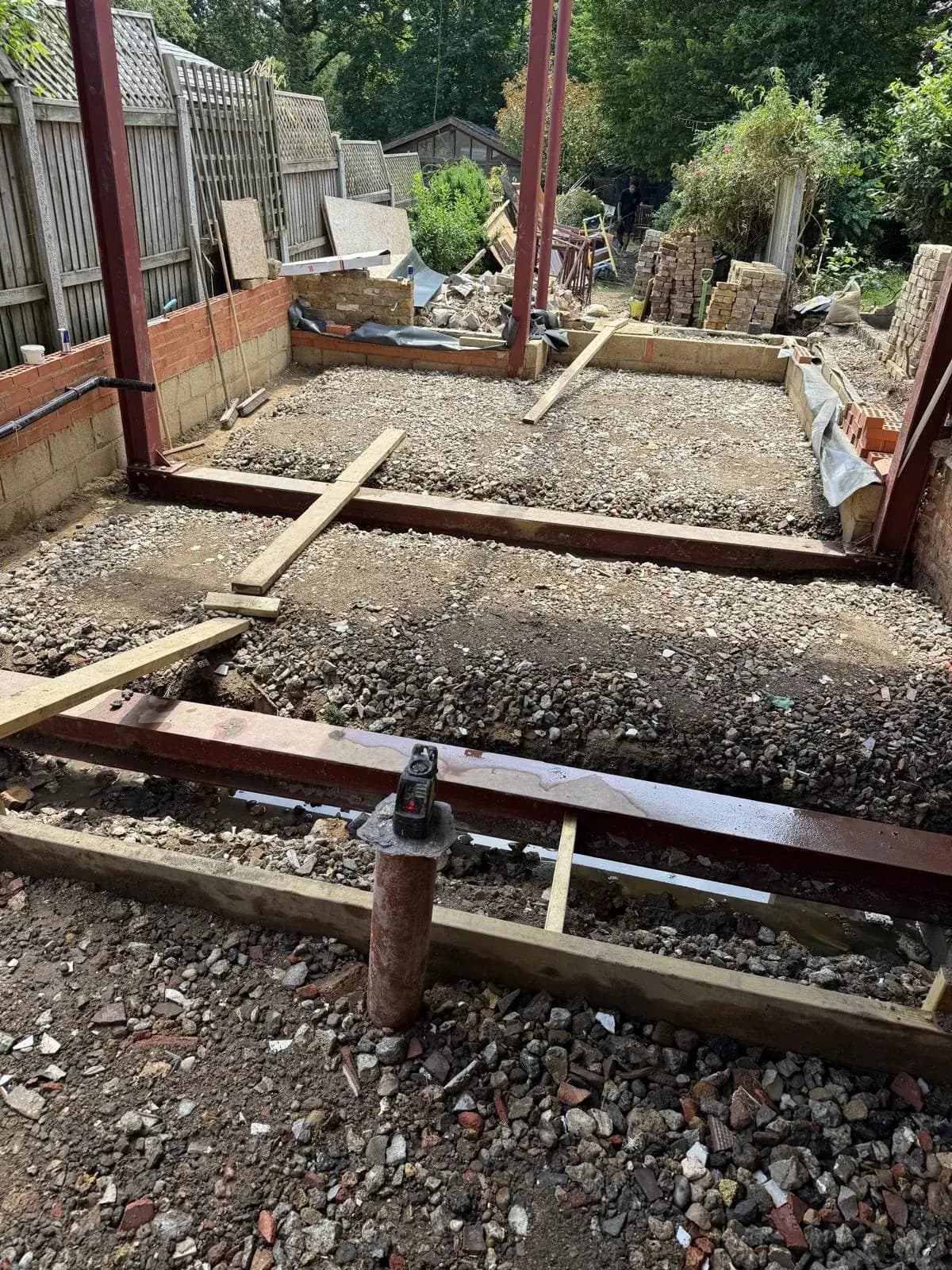 Structural steel going in on the foundations of a rear extension